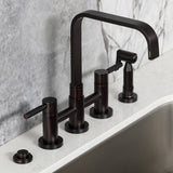 Kaiser Two-Handle 4-Hole Deck Mount Bridge Kitchen Faucet with Brass Side Sprayer