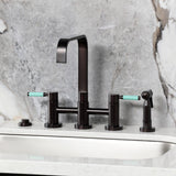 Kaiser Two-Handle 4-Hole Deck Mount Bridge Kitchen Faucet with Brass Side Sprayer