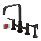 Kaiser Two-Handle 4-Hole Deck Mount Bridge Kitchen Faucet with Brass Side Sprayer