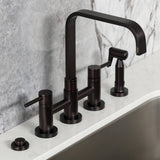 Concord Two-Handle 4-Hole Deck Mount Bridge Kitchen Faucet with Brass Side Sprayer