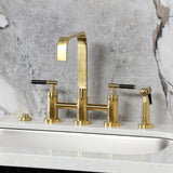 Kaiser Two-Handle 4-Hole Deck Mount Bridge Kitchen Faucet with Brass Side Sprayer