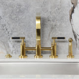 Kaiser Two-Handle 4-Hole Deck Mount Bridge Kitchen Faucet with Brass Side Sprayer