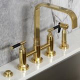 Kaiser Two-Handle 4-Hole Deck Mount Bridge Kitchen Faucet with Brass Side Sprayer