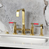 Kaiser Two-Handle 4-Hole Deck Mount Bridge Kitchen Faucet with Brass Side Sprayer