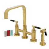 Kaiser Two-Handle 4-Hole Deck Mount Bridge Kitchen Faucet with Brass Side Sprayer