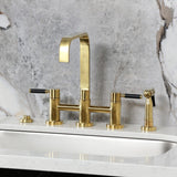 Kaiser Two-Handle 4-Hole Deck Mount Bridge Kitchen Faucet with Brass Side Sprayer