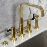 Kaiser Two-Handle 4-Hole Deck Mount Bridge Kitchen Faucet with Brass Side Sprayer