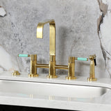 Kaiser Two-Handle 4-Hole Deck Mount Bridge Kitchen Faucet with Brass Side Sprayer