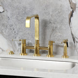 Kaiser Two-Handle 4-Hole Deck Mount Bridge Kitchen Faucet with Brass Side Sprayer