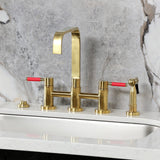 Kaiser Two-Handle 4-Hole Deck Mount Bridge Kitchen Faucet with Brass Side Sprayer