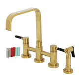 Kaiser Two-Handle 4-Hole Deck Mount Bridge Kitchen Faucet with Brass Side Sprayer