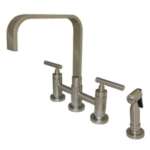 Manhattan Two-Handle 4-Hole Deck Mount Bridge Kitchen Faucet with Brass Side Sprayer