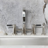 Kaiser Two-Handle 4-Hole Deck Mount Bridge Kitchen Faucet with Brass Side Sprayer