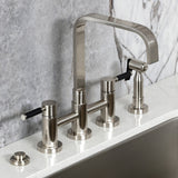 Kaiser Two-Handle 4-Hole Deck Mount Bridge Kitchen Faucet with Brass Side Sprayer