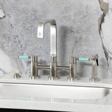 Kaiser Two-Handle 4-Hole Deck Mount Bridge Kitchen Faucet with Brass Side Sprayer