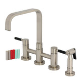 Kaiser Two-Handle 4-Hole Deck Mount Bridge Kitchen Faucet with Brass Side Sprayer