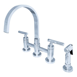 Manhattan Two-Handle 4-Hole Deck Mount Bridge Kitchen Faucet with Brass Side Sprayer