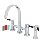 Kaiser Two-Handle 4-Hole Deck Mount Bridge Kitchen Faucet with Brass Side Sprayer