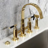 Kaiser Two-Handle 4-Hole Deck Mount Bridge Kitchen Faucet with Brass Side Sprayer