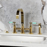 Kaiser Two-Handle 4-Hole Deck Mount Bridge Kitchen Faucet with Brass Side Sprayer