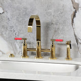 Kaiser Two-Handle 4-Hole Deck Mount Bridge Kitchen Faucet with Brass Side Sprayer