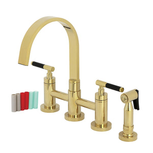 Kaiser Two-Handle 4-Hole Deck Mount Bridge Kitchen Faucet with Brass Side Sprayer