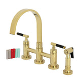 Kaiser Two-Handle 4-Hole Deck Mount Bridge Kitchen Faucet with Brass Side Sprayer