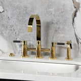 Kaiser Two-Handle 4-Hole Deck Mount Bridge Kitchen Faucet with Brass Side Sprayer