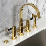 Kaiser Two-Handle 4-Hole Deck Mount Bridge Kitchen Faucet with Brass Side Sprayer