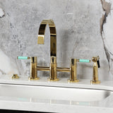 Kaiser Two-Handle 4-Hole Deck Mount Bridge Kitchen Faucet with Brass Side Sprayer