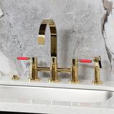 Kaiser Two-Handle 4-Hole Deck Mount Bridge Kitchen Faucet with Brass Side Sprayer