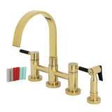 Kaiser Two-Handle 4-Hole Deck Mount Bridge Kitchen Faucet with Brass Side Sprayer