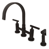 Manhattan Two-Handle 4-Hole Deck Mount Bridge Kitchen Faucet with Brass Side Sprayer