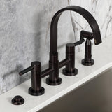 Kaiser Two-Handle 4-Hole Deck Mount Bridge Kitchen Faucet with Brass Side Sprayer