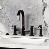 Kaiser Two-Handle 4-Hole Deck Mount Bridge Kitchen Faucet with Brass Side Sprayer