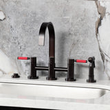 Kaiser Two-Handle 4-Hole Deck Mount Bridge Kitchen Faucet with Brass Side Sprayer