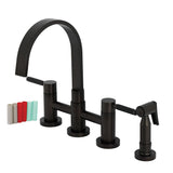 Kaiser Two-Handle 4-Hole Deck Mount Bridge Kitchen Faucet with Brass Side Sprayer