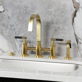 Kaiser Two-Handle 4-Hole Deck Mount Bridge Kitchen Faucet with Brass Side Sprayer