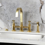 Kaiser Two-Handle 4-Hole Deck Mount Bridge Kitchen Faucet with Brass Side Sprayer