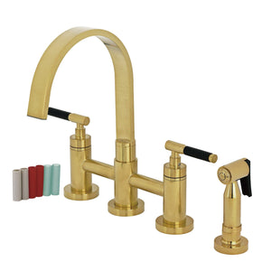 Kaiser Two-Handle 4-Hole Deck Mount Bridge Kitchen Faucet with Brass Side Sprayer