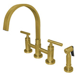 Manhattan Two-Handle 4-Hole Deck Mount Bridge Kitchen Faucet with Brass Side Sprayer