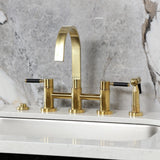 Kaiser Two-Handle 4-Hole Deck Mount Bridge Kitchen Faucet with Brass Side Sprayer