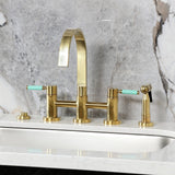 Kaiser Two-Handle 4-Hole Deck Mount Bridge Kitchen Faucet with Brass Side Sprayer