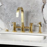 Kaiser Two-Handle 4-Hole Deck Mount Bridge Kitchen Faucet with Brass Side Sprayer