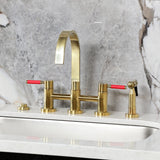 Kaiser Two-Handle 4-Hole Deck Mount Bridge Kitchen Faucet with Brass Side Sprayer