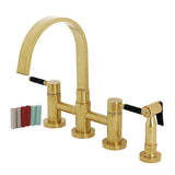 Kaiser Two-Handle 4-Hole Deck Mount Bridge Kitchen Faucet with Brass Side Sprayer