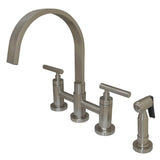 Manhattan Two-Handle 4-Hole Deck Mount Bridge Kitchen Faucet with Brass Side Sprayer