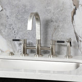 Kaiser Two-Handle 4-Hole Deck Mount Bridge Kitchen Faucet with Brass Side Sprayer