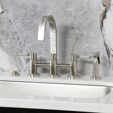 Kaiser Two-Handle 4-Hole Deck Mount Bridge Kitchen Faucet with Brass Side Sprayer