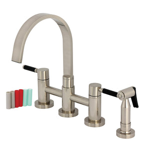 Kaiser Two-Handle 4-Hole Deck Mount Bridge Kitchen Faucet with Brass Side Sprayer